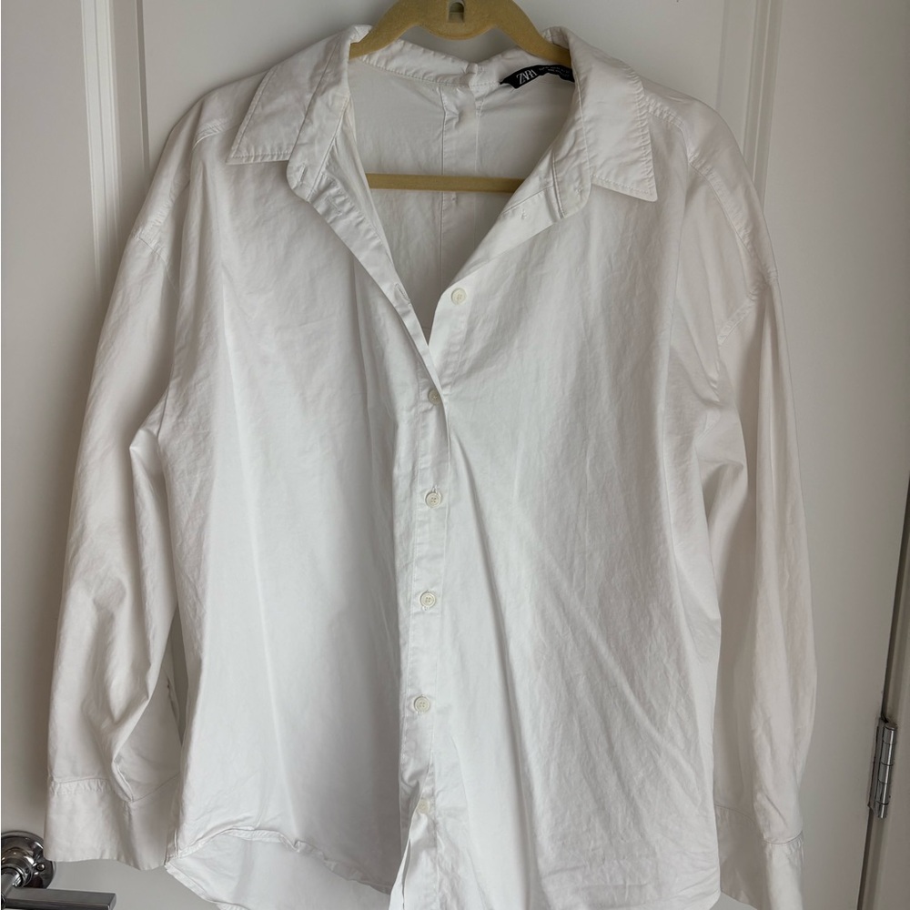 Zara Plain White Button-Up Shirt